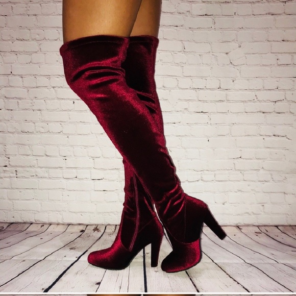 Shoes - *Last One* Over The Knee Boots In Wine